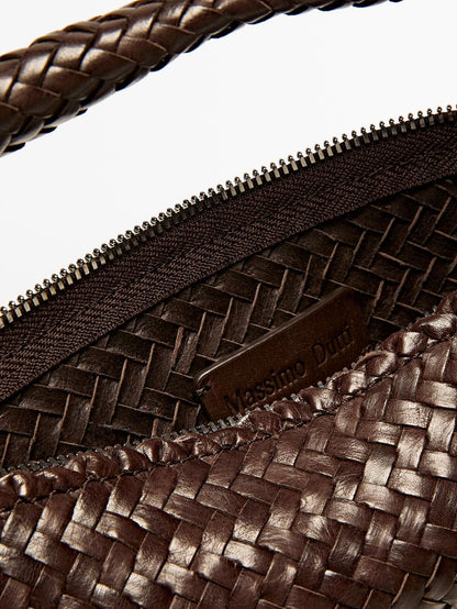 Nappa leather woven bucket bag