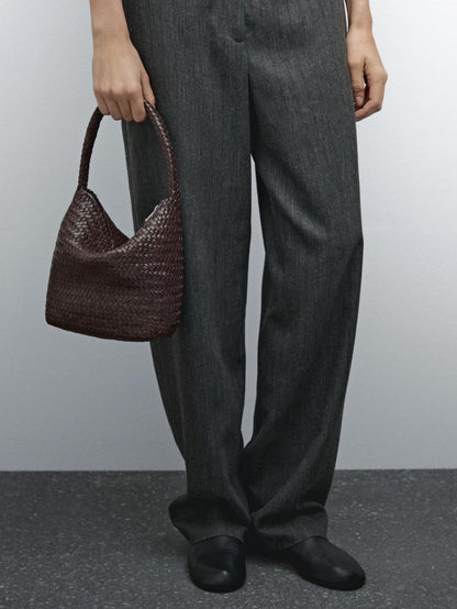 Nappa leather woven bucket bag