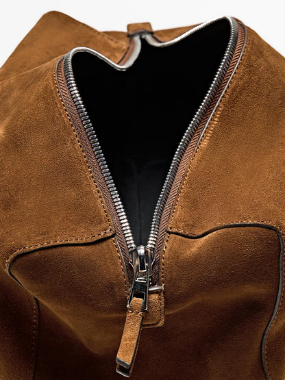 Split suede leather west satchel bag