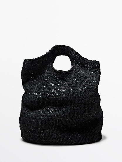 Large crochet knit leather bag - LIMITED