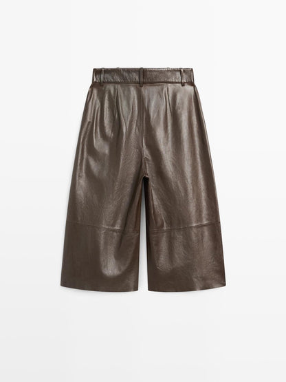 Long nappa leather Bermuda shorts with darts - STUDIO