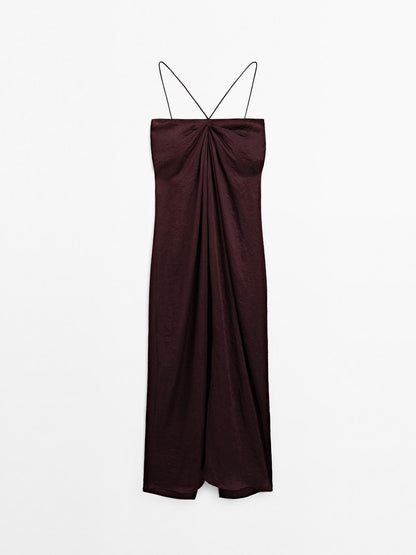 Draped satin midi dress - STUDIO