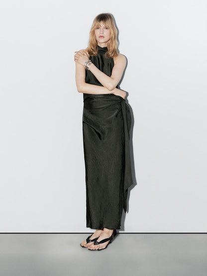 Satin midi dress with bow detail - Studio