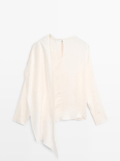 Flowing satin blouse with wraparound collar - STUDIO