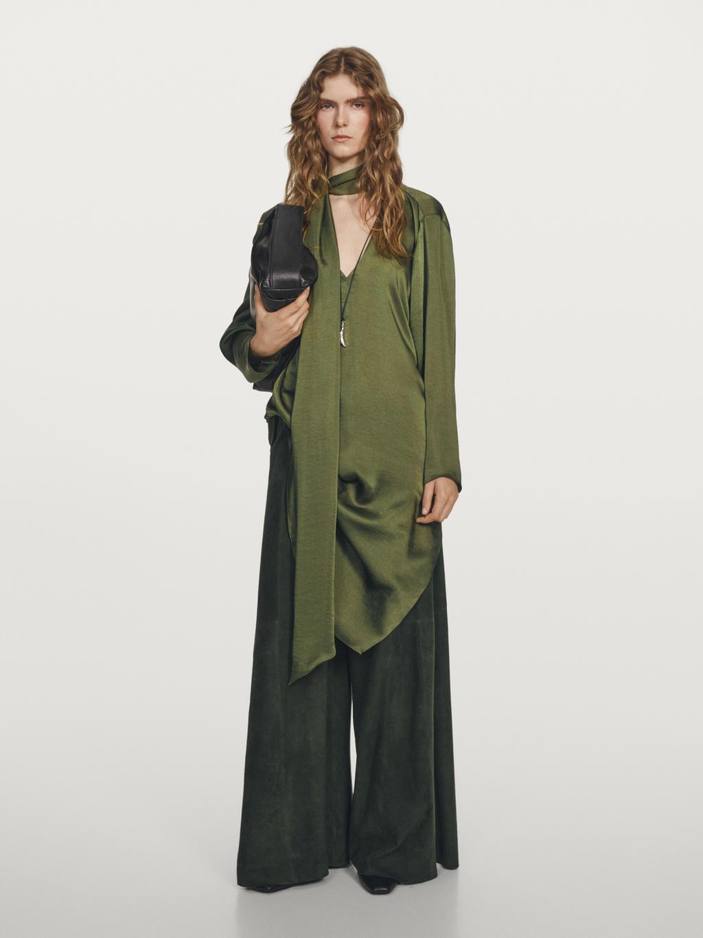 Long V-neckline blouse with tie detail - STUDIO