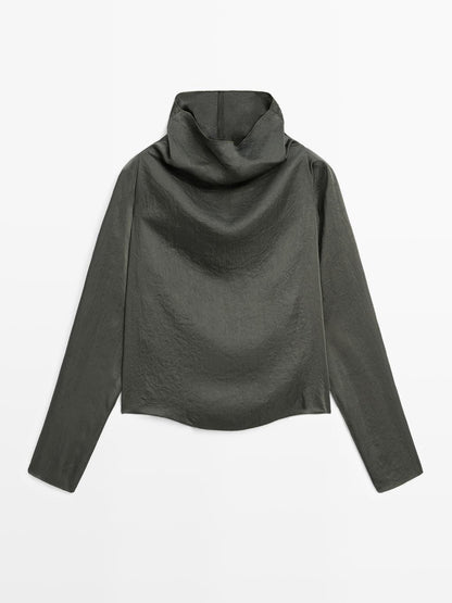 Flowing short satin blouse - STUDIO