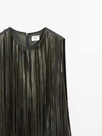 Short nappa leather dress with fringing - STUDIO