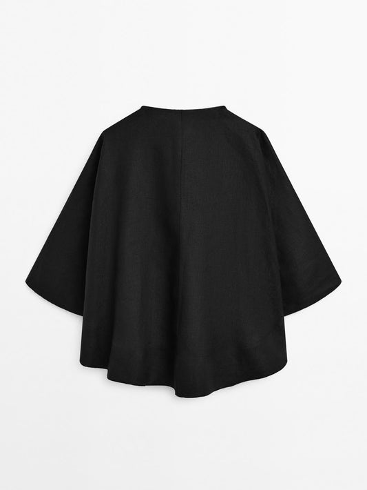 100% linen flowing cape-style oversize blouse - STUDIO