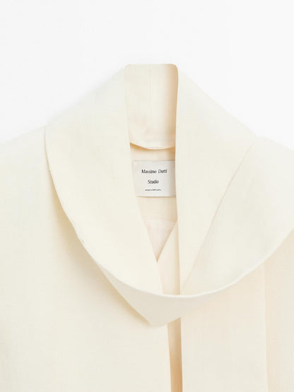 100% linen cropped blazer with scarf detail - STUDIO