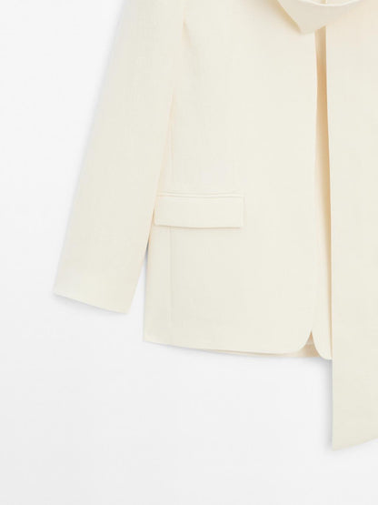 100% linen cropped blazer with scarf detail - STUDIO