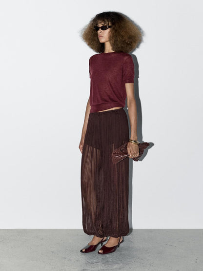 100% wool short sleeve fine knit sweater - STUDIO