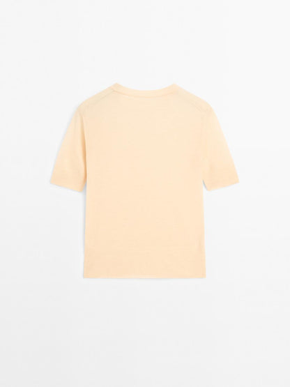 100% wool short sleeve fine knit sweater - STUDIO