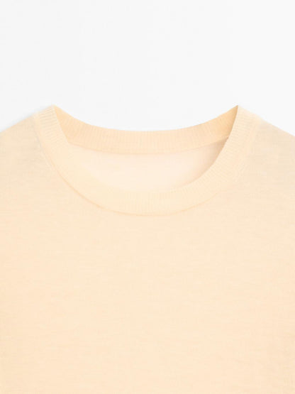 100% wool short sleeve fine knit sweater - STUDIO