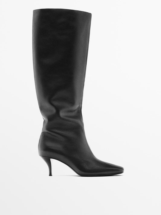 Leather stiletto heel boots