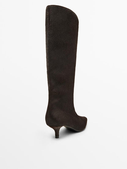 Hair on leather heeled boots