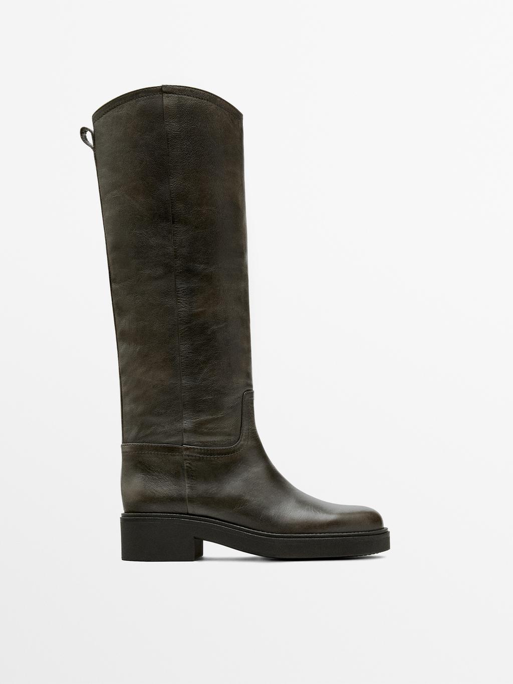 Brushed leather boots