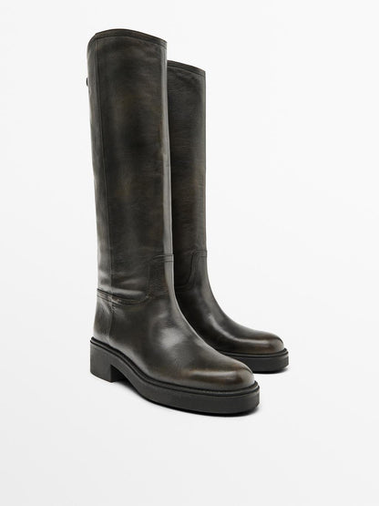 Brushed leather boots