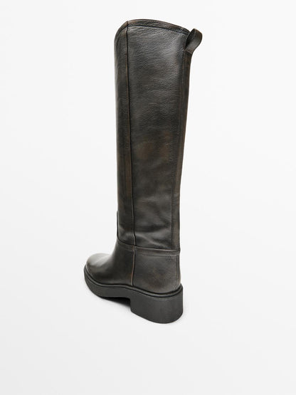 Brushed leather boots