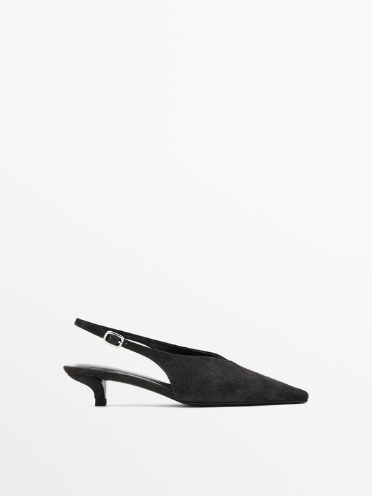 Split leather high-heel slingback shoes