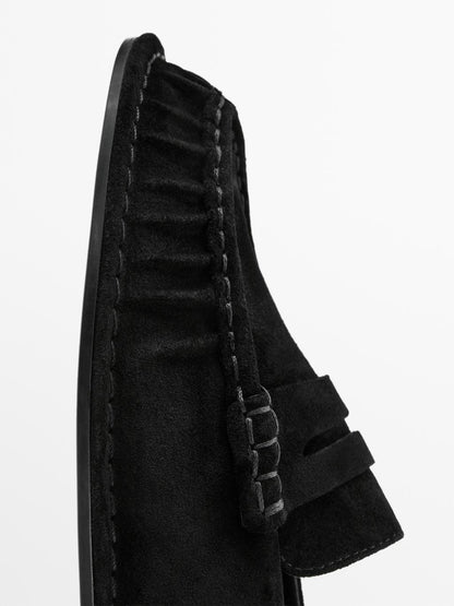 Gathered split leather loafers