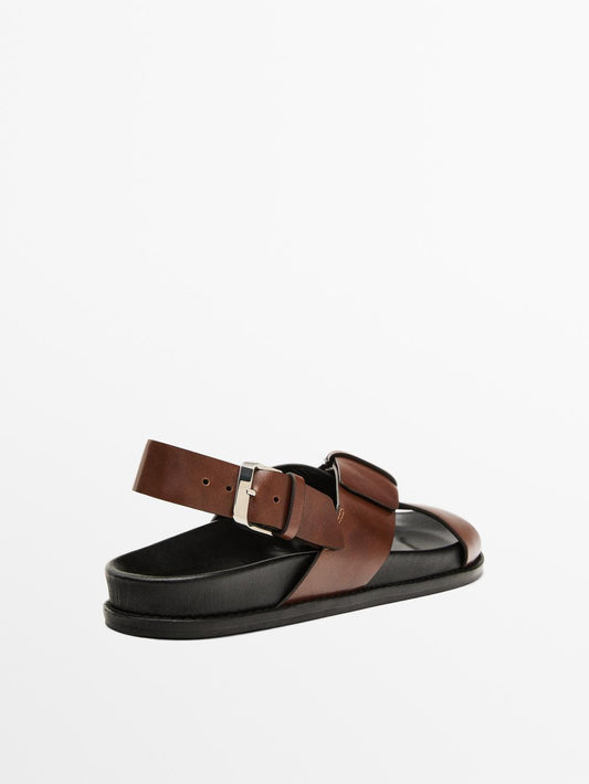 Leather crossover sandals