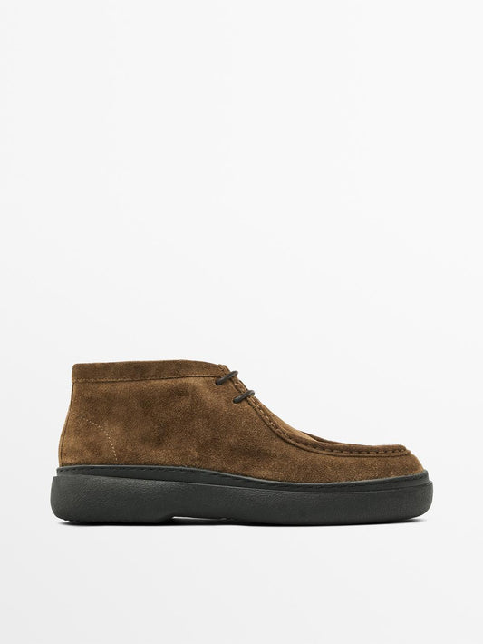 Moc toe split suede ankle boots