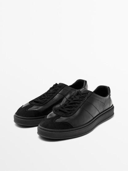 Contrast leather trainers