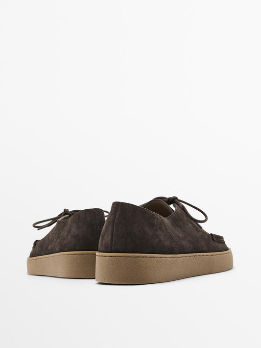 Moc toe split suede shoes