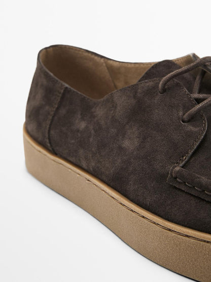 Moc toe split suede shoes