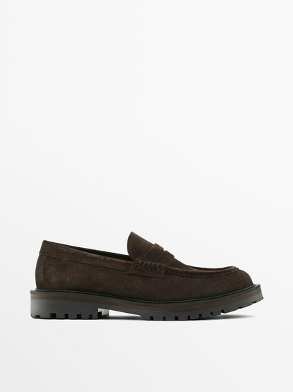Track sole penny loafers