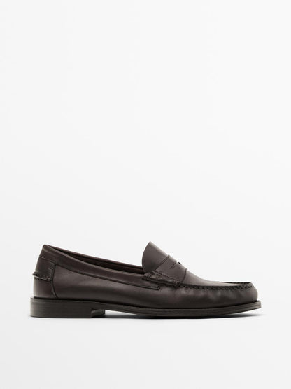 Oiled leather penny strap loafers