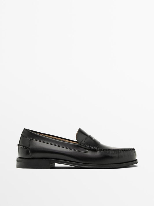 Leather loafers with penny strap