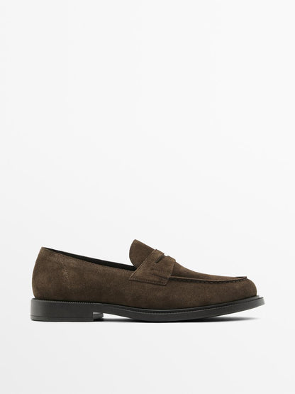 Split suede penny loafers
