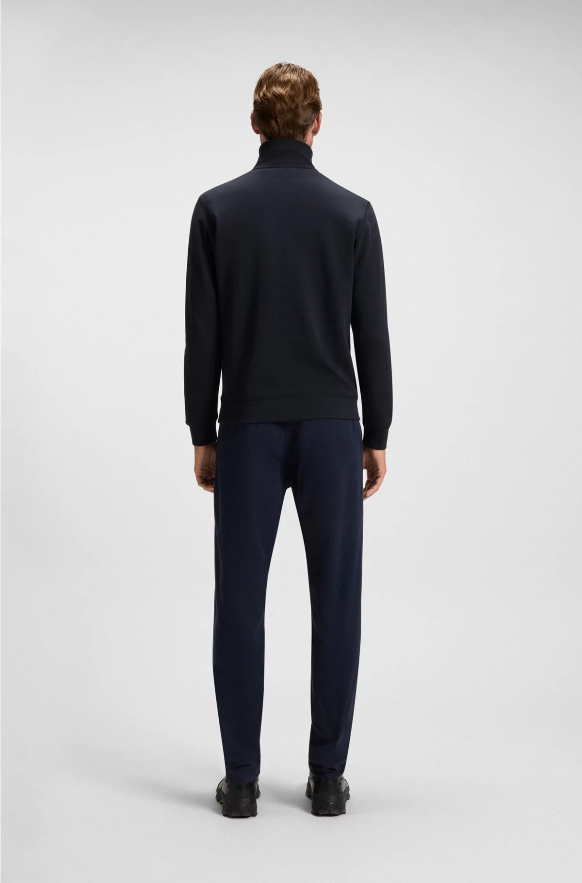 Zip-neck sweatshirt in cotton terry with logo patch