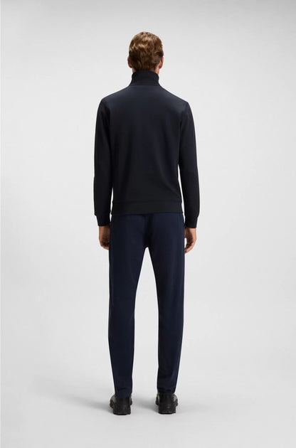 Zip-neck sweatshirt in cotton terry with logo patch