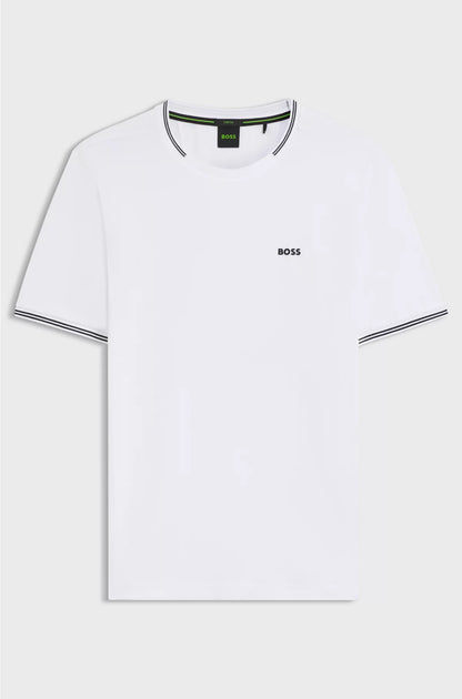 Stretch-cotton T-shirt with stripes and logo