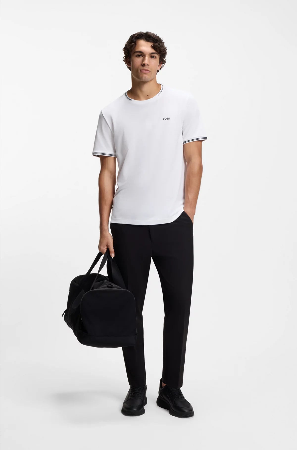 Stretch-cotton T-shirt with stripes and logo