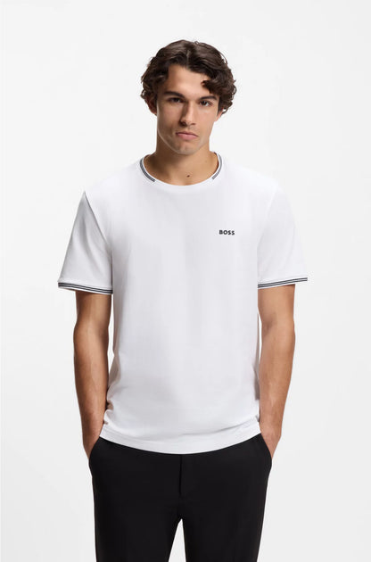 Stretch-cotton T-shirt with stripes and logo