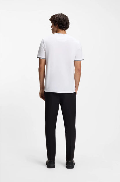 Stretch-cotton T-shirt with stripes and logo