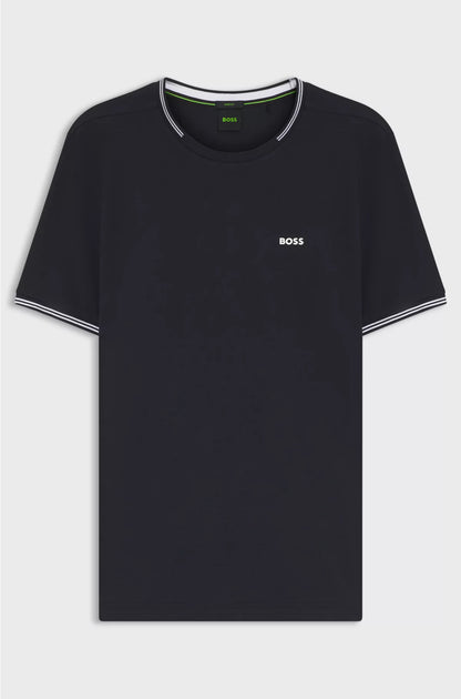 Stretch-cotton T-shirt with stripes and logo