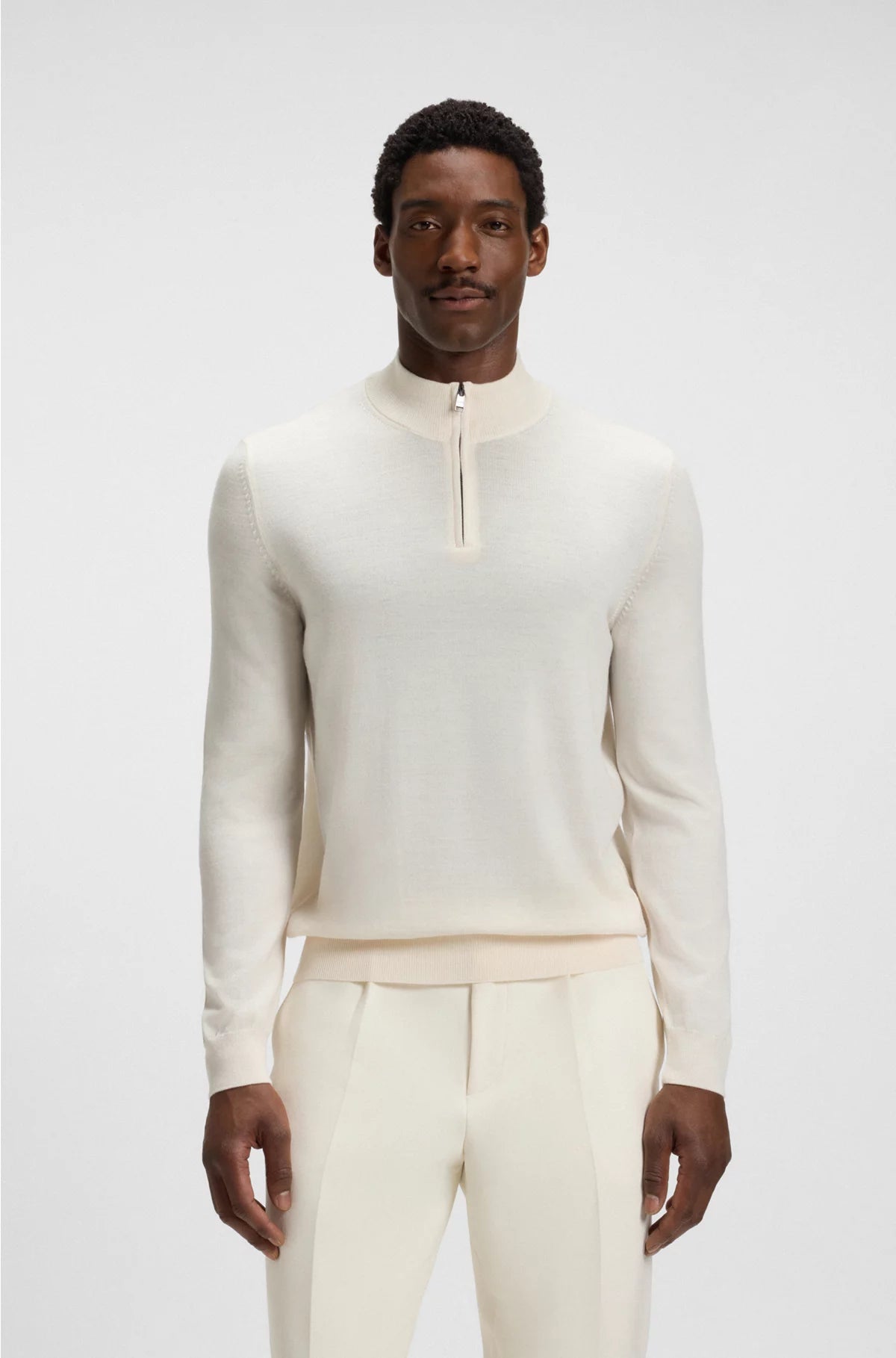 Zip-neck sweater in virgin wool
