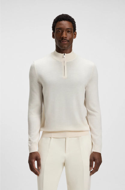 Zip-neck sweater in virgin wool