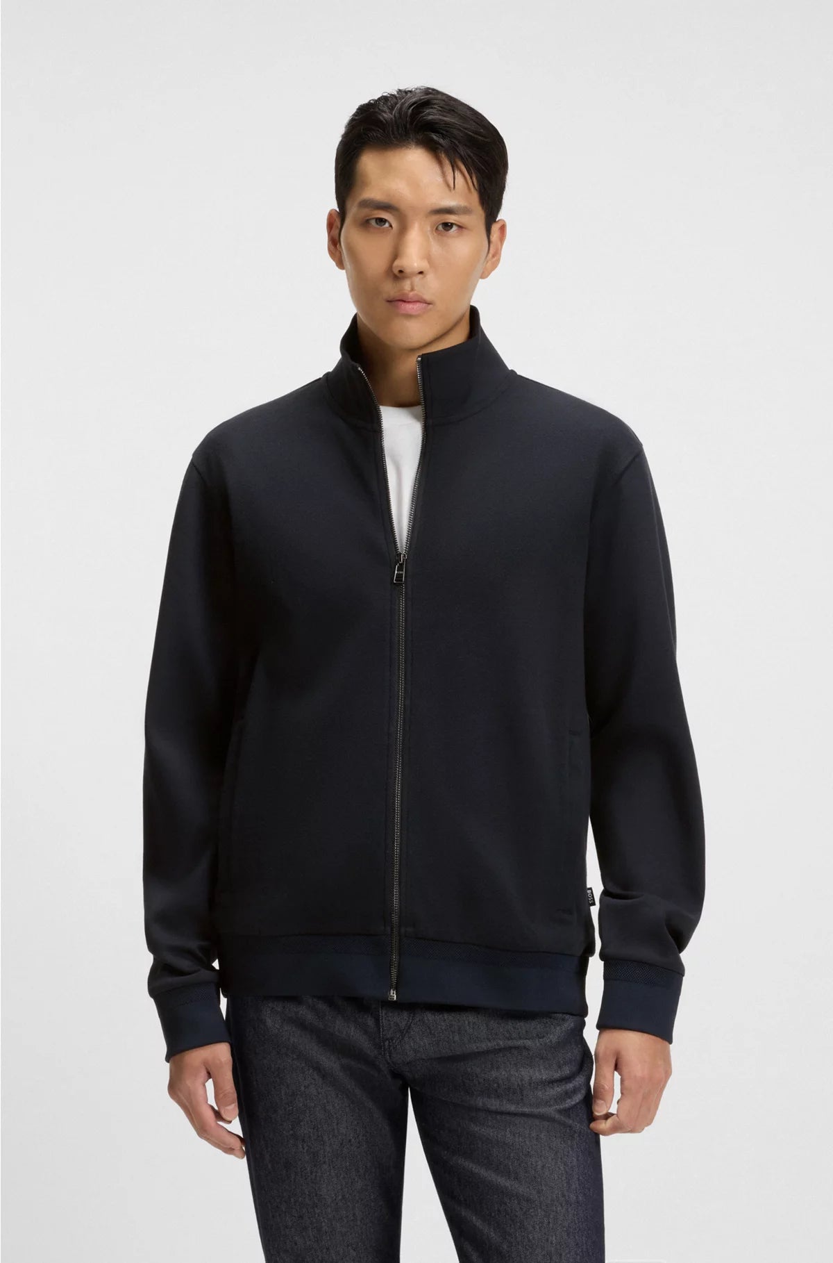 Zip-up sweatshirt in mercerised stretch-cotton pique
