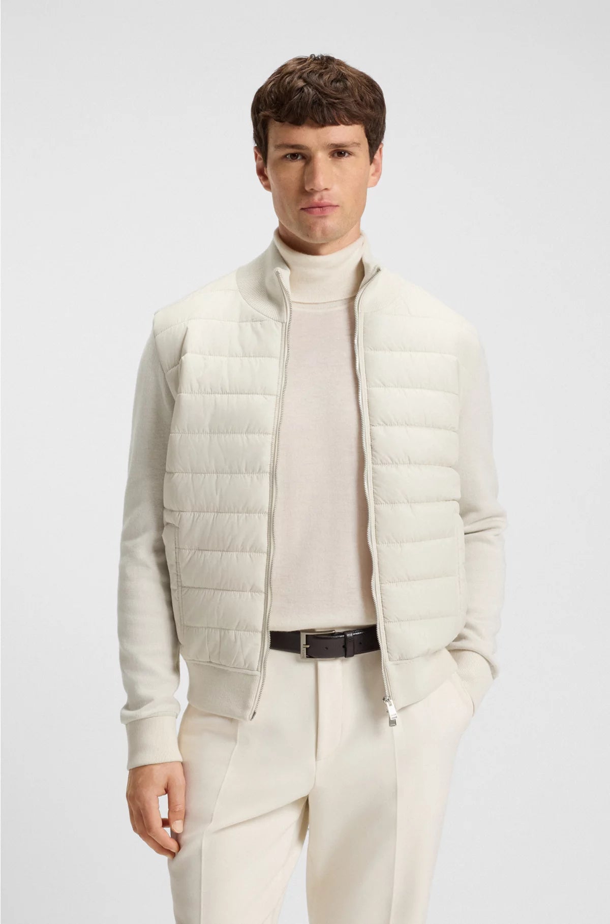 Mixed-material jacket with padded front
