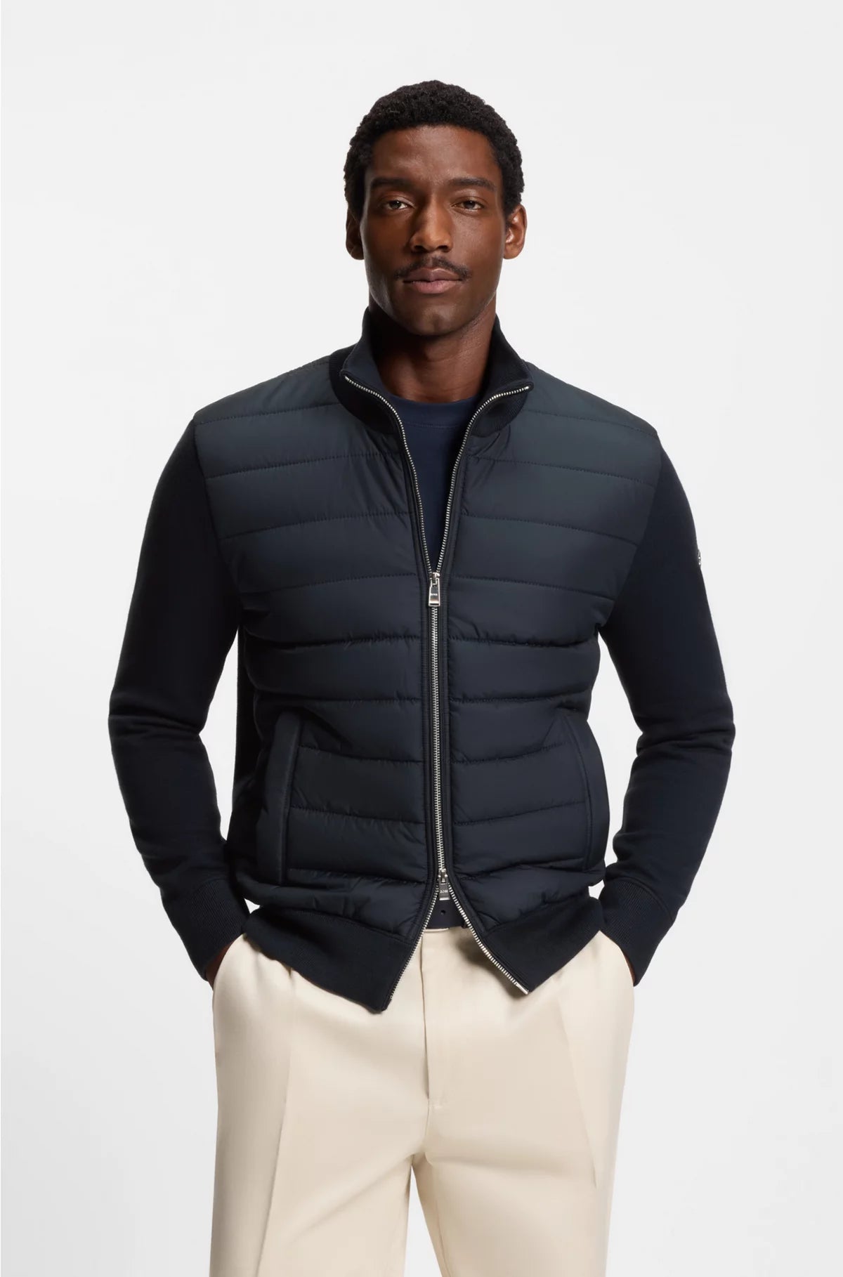 Mixed-material jacket with padded front